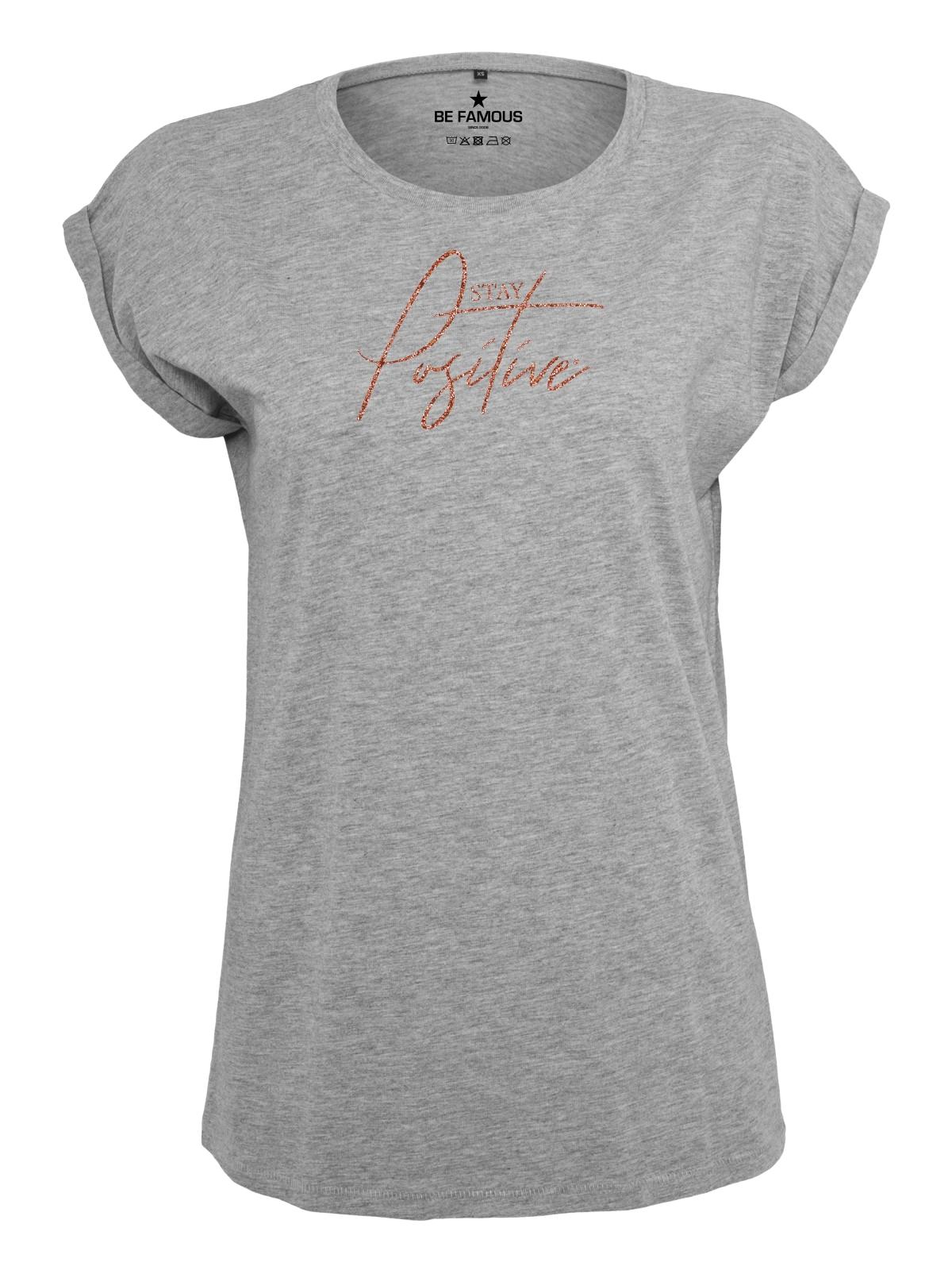 Be Famous Women Rolled T-Shirt Staypo Shirt Grey (Print: Copper Glitter G0047) 5XL