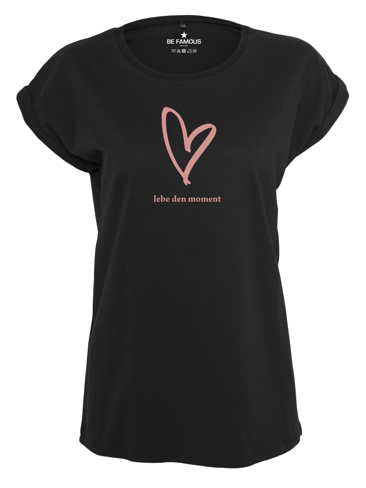 Be Famous Women Rolled T-Shirt LEBMO  Shirt Black (Print: Rosegold Flex A0092) 5XL