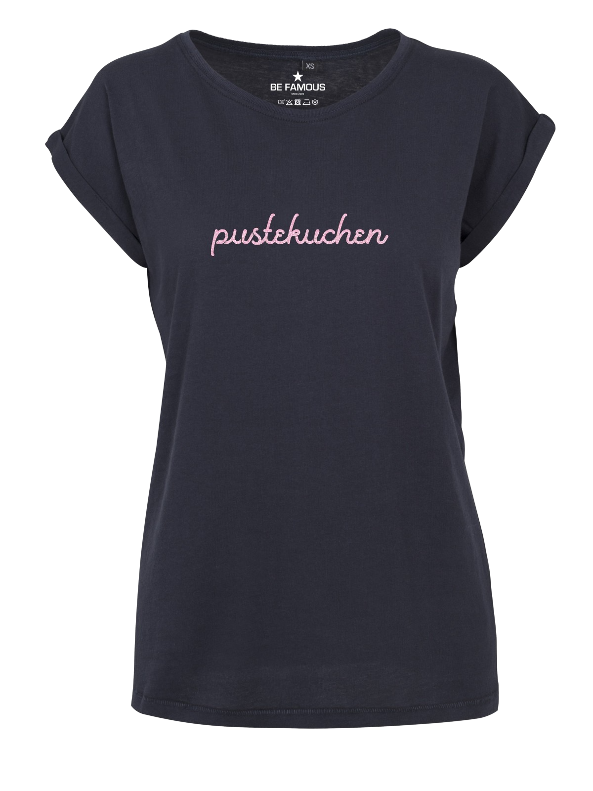 Be Famous Women Rolled T-Shirt PUSTEKUCH  Shirt Navy (Print: Rainbow Pink Glitter FK-51) 5XL