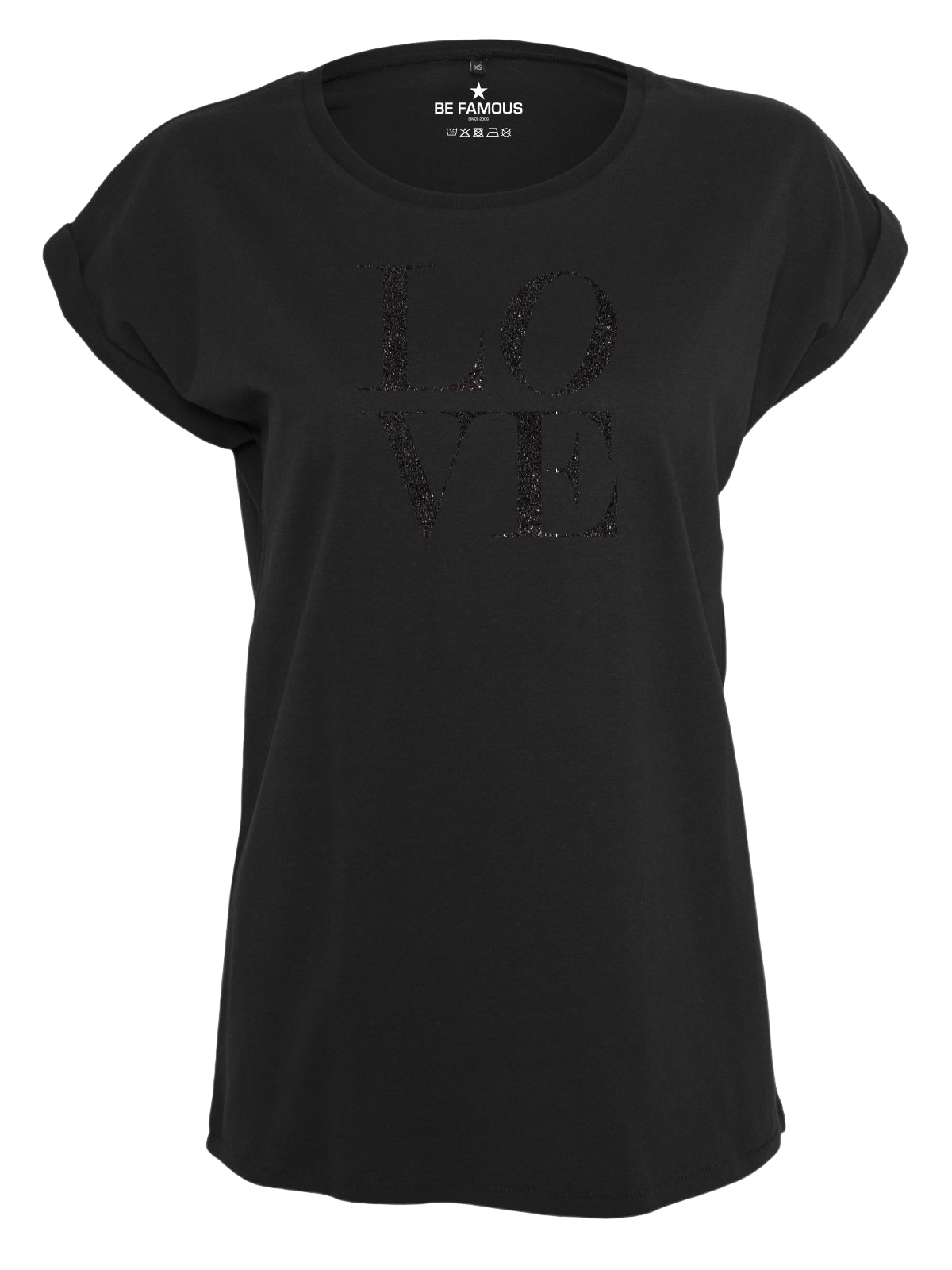 Be Famous Women Rolled T-Shirt, LO-VE  Black Shirt (Print: Black Glitter G0019) 5XL