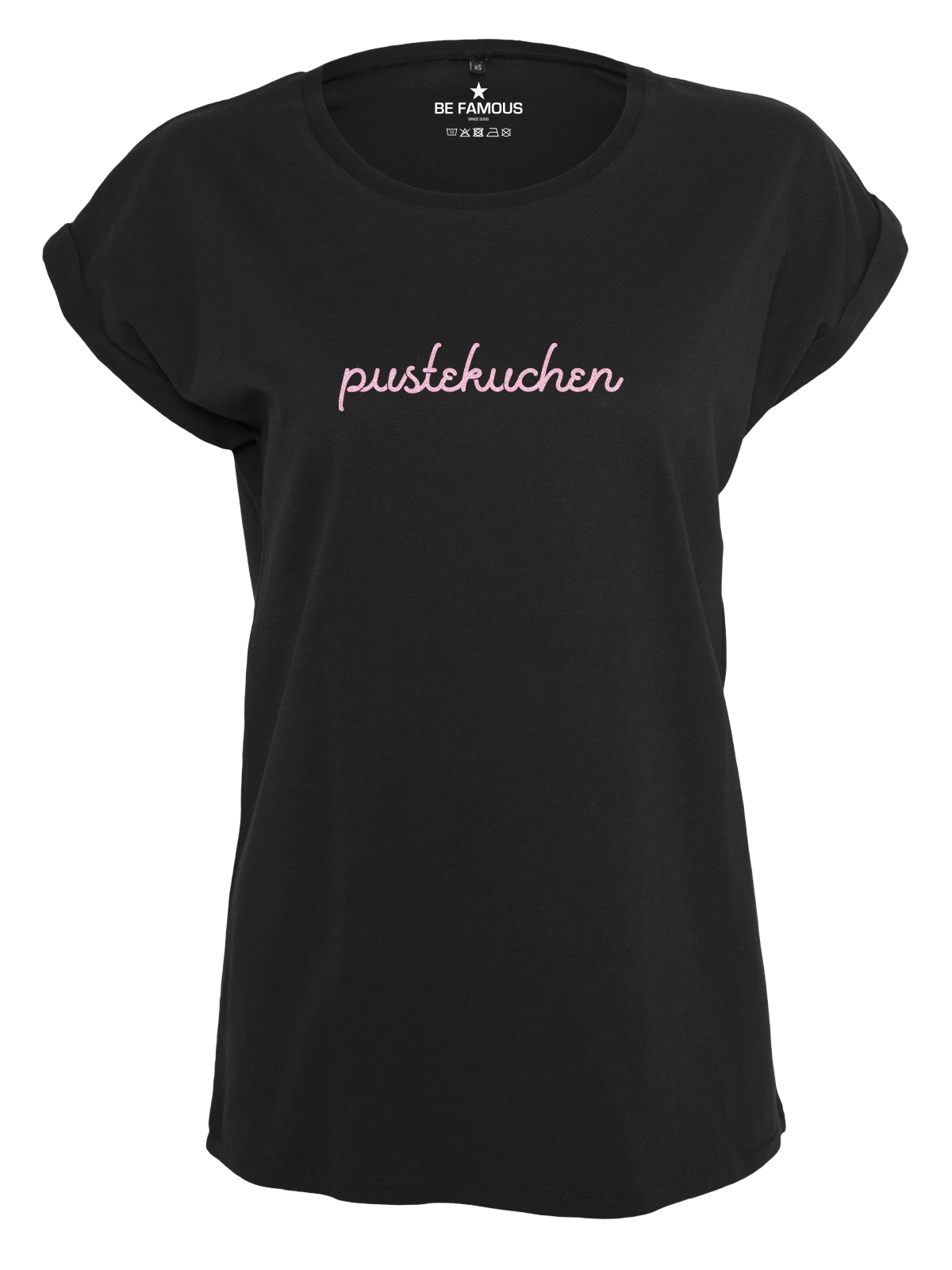 Be Famous Women Rolled T-Shirt PUSTEKUCH Shirt Black (Print: Rainbow Pink Glitter FK-51) 5XL
