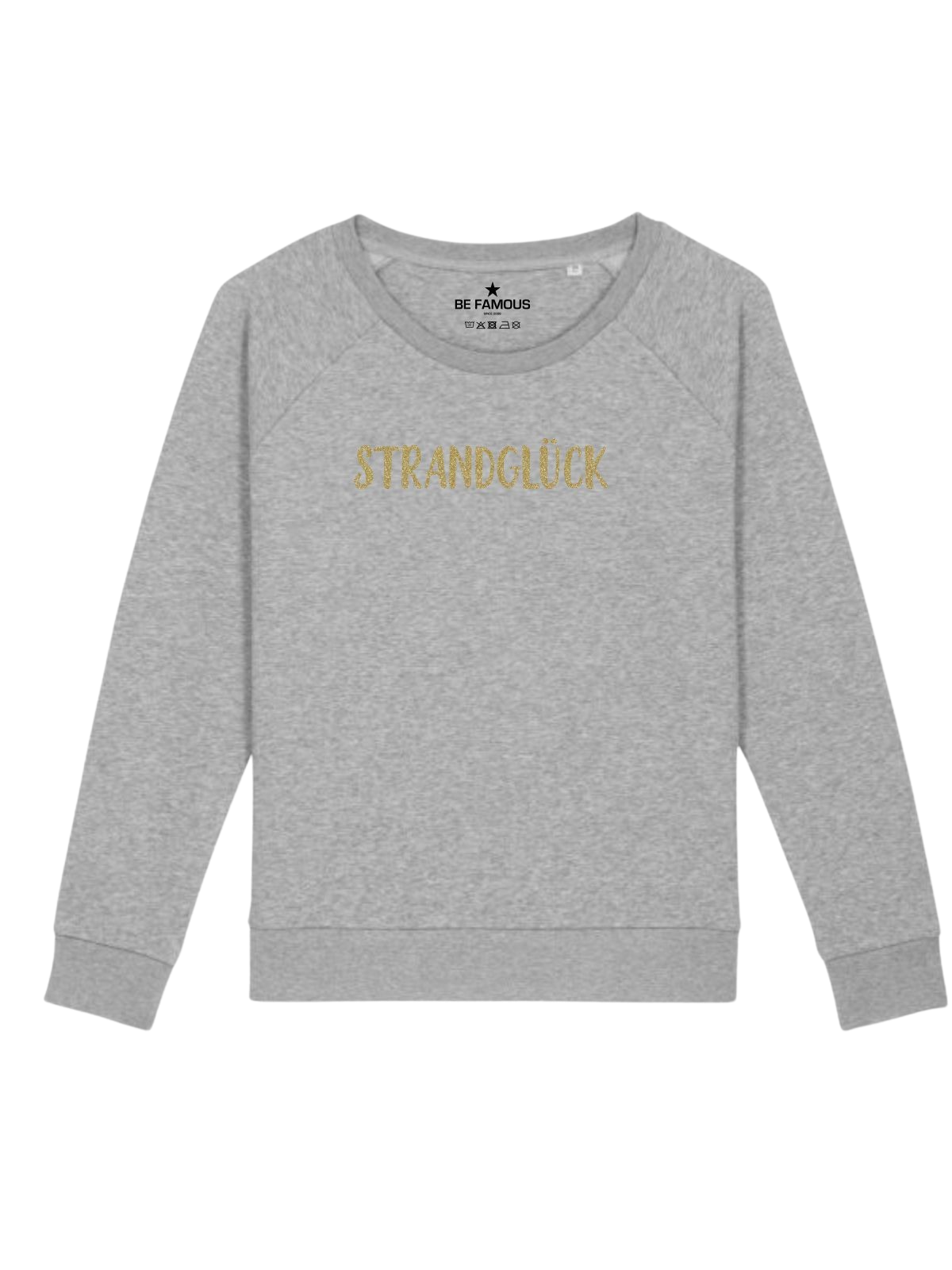 Be Famous Women Relaxed Fit Sweatshirt Strandglück Sweatshirt Grey (Print: 14K Gold Glitter G0094) XXL