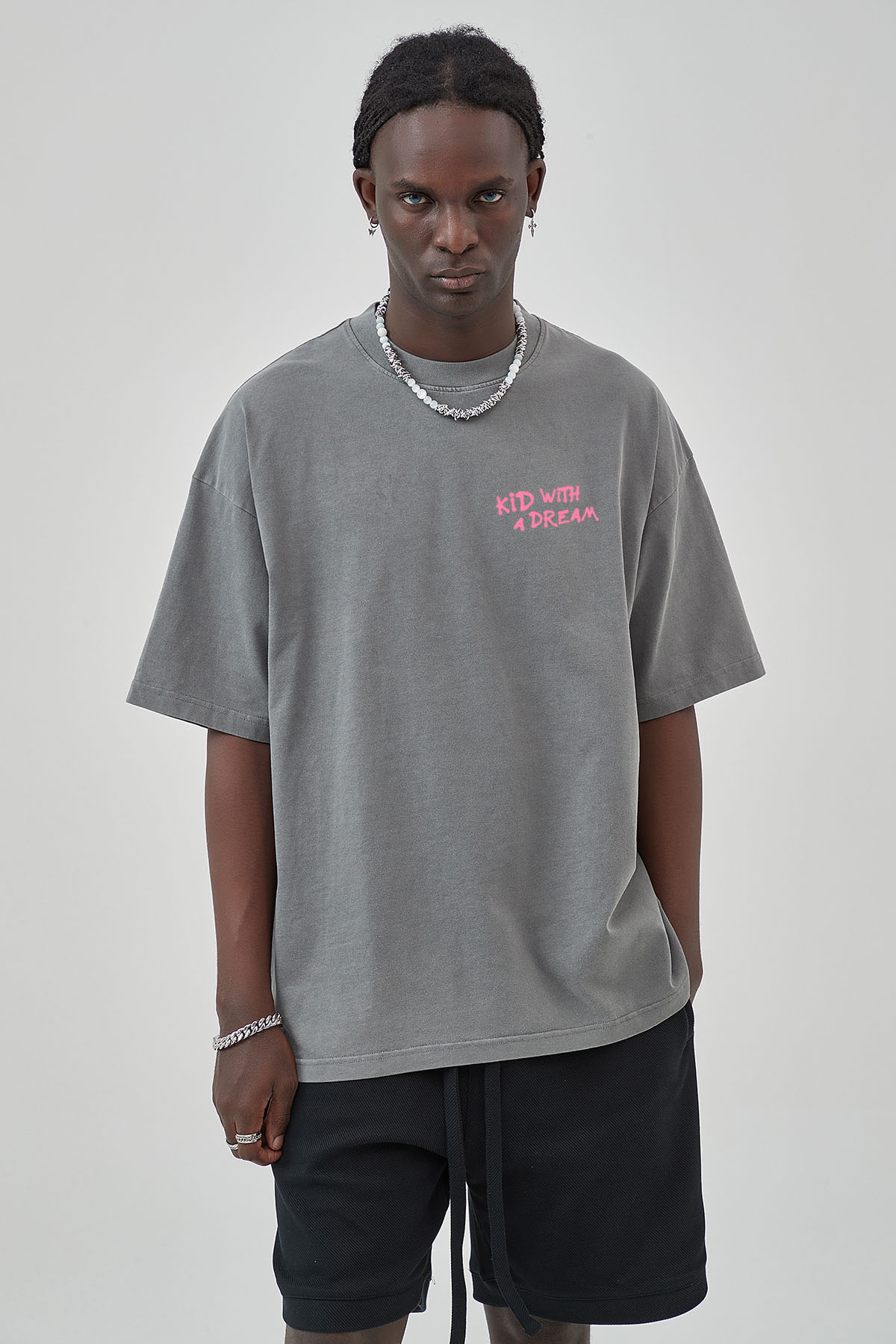 Kid With A Dream T-Shirt Washed Grey/Rose'