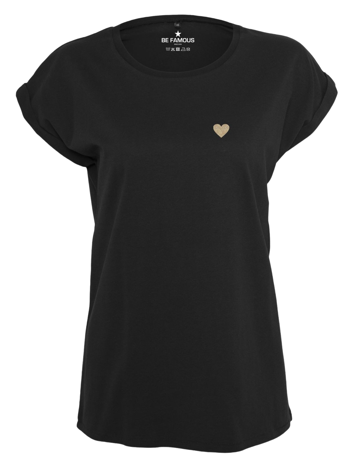 Be Famous Women Rolled T-Shirt HEARTX Shirt Black (Print: 14 Gold Glitter) 5XL