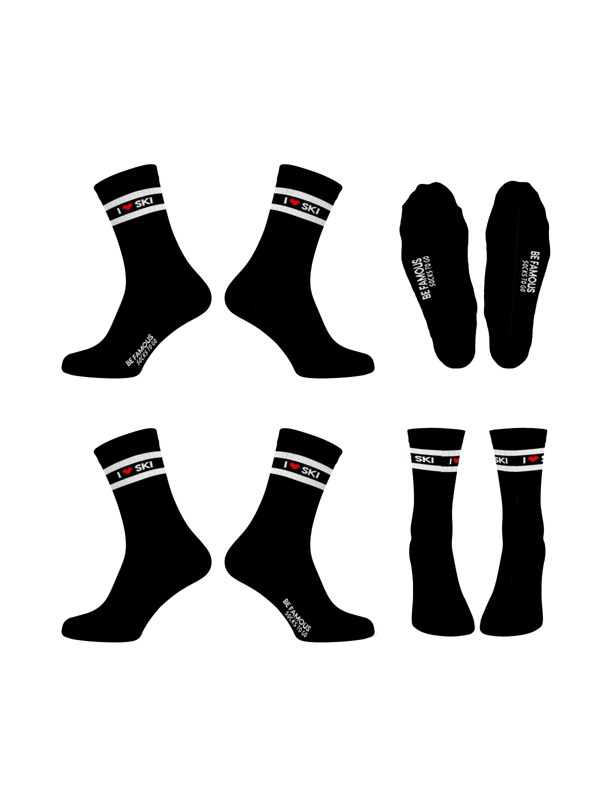 Be Famous  Socks to go  Statement  Socken  I ♥ SKI BFSO-34  black socks / white stripe / white-red ♥ statement 36-41