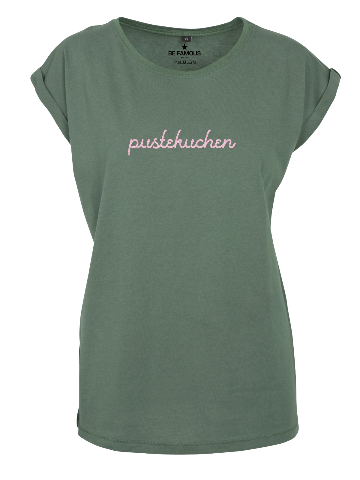Be Famous Women Rolled T-Shirt PUSTEKUCH  Shirt Pale Leaf (Print: Rainbow Pink Glitter FK-51) XXL