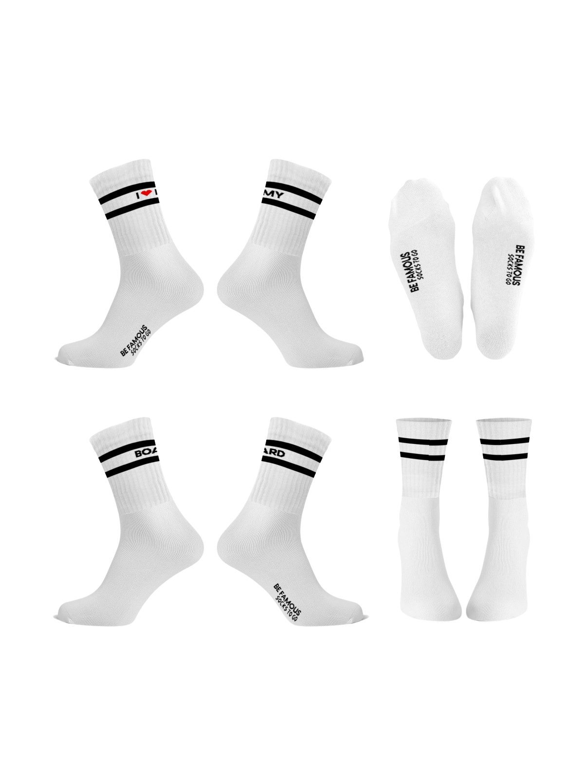 Be Famous  Socks to go  Statement  Socken I ♥ MY BOARD BFSO-33 white socks / black stripe / black-red ♥ statement 36-41