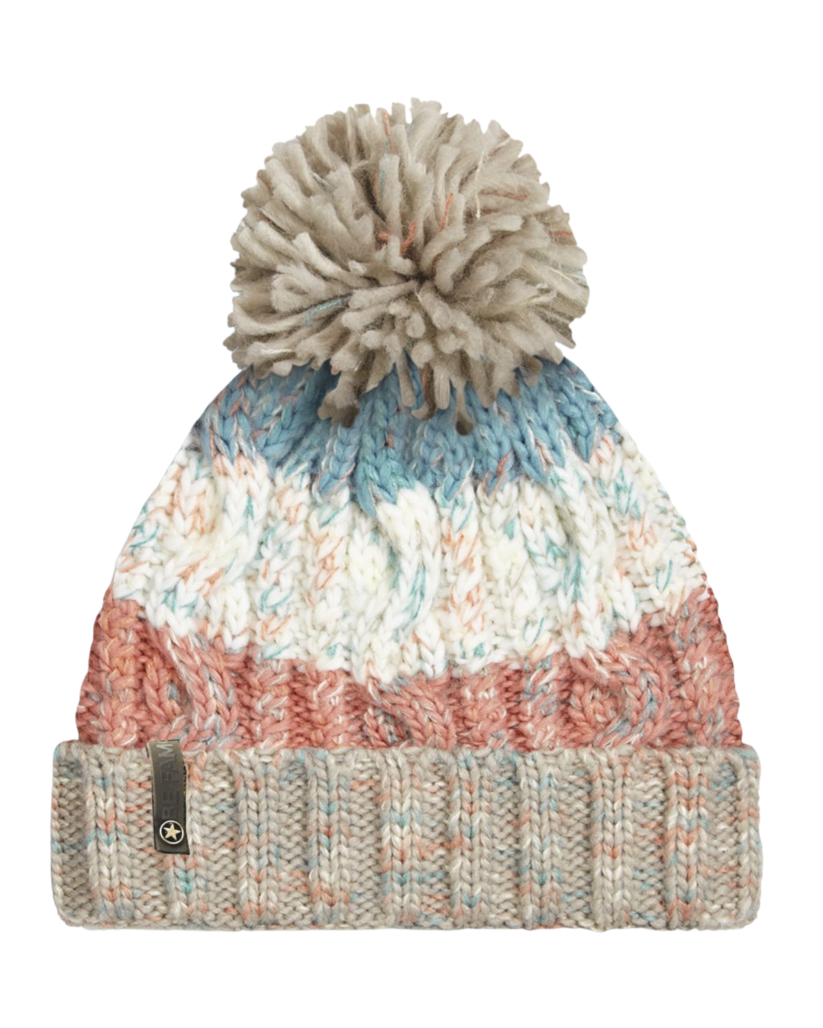 Be Famous  Knit Color Mix Pom Pom Beanie B40 coral