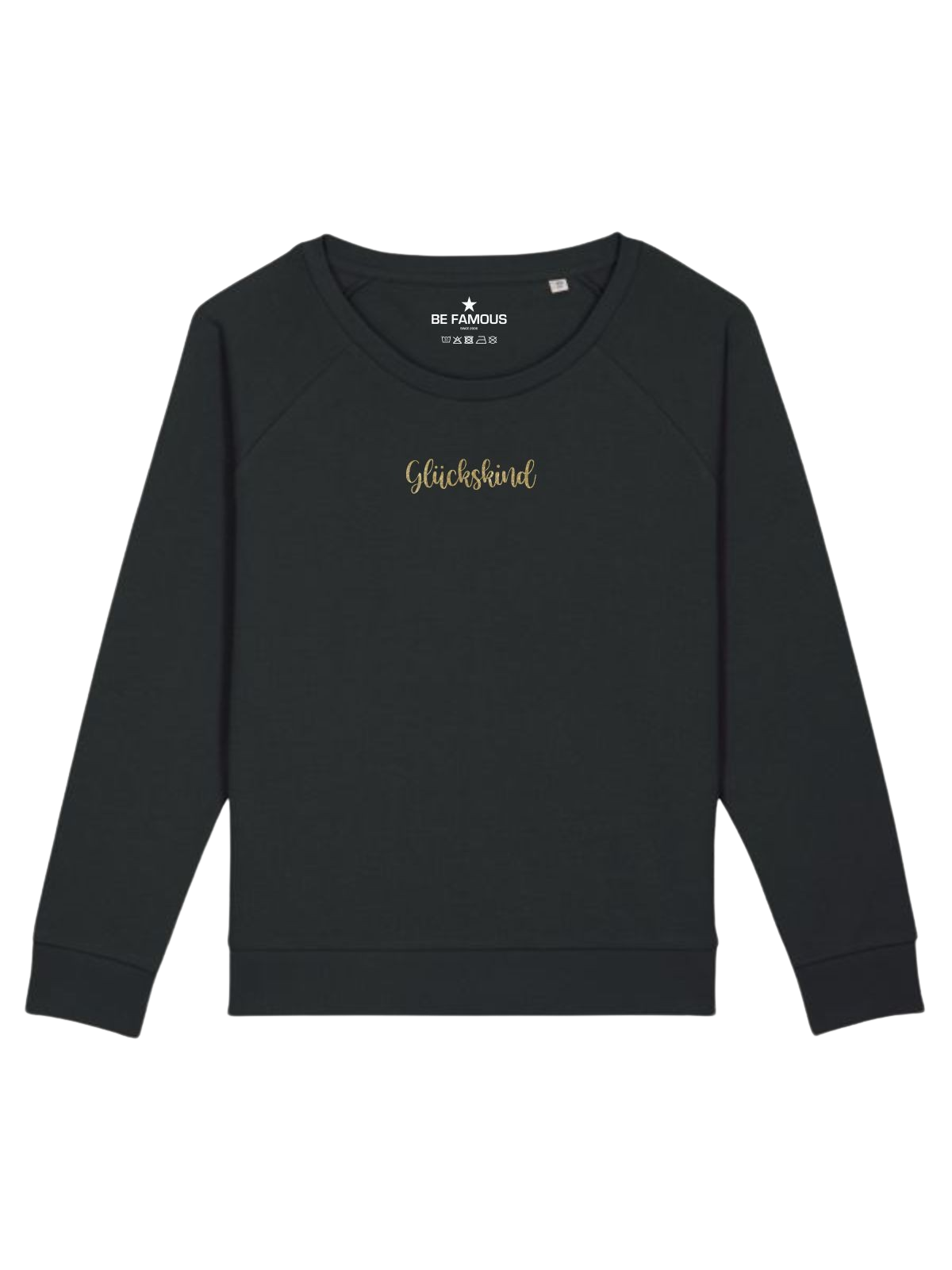Be Famous Women Relaxed Fit Sweatshirt Glückskindx Sweatshirt Black (Print: 14k Goldglitter G0094) XXL
