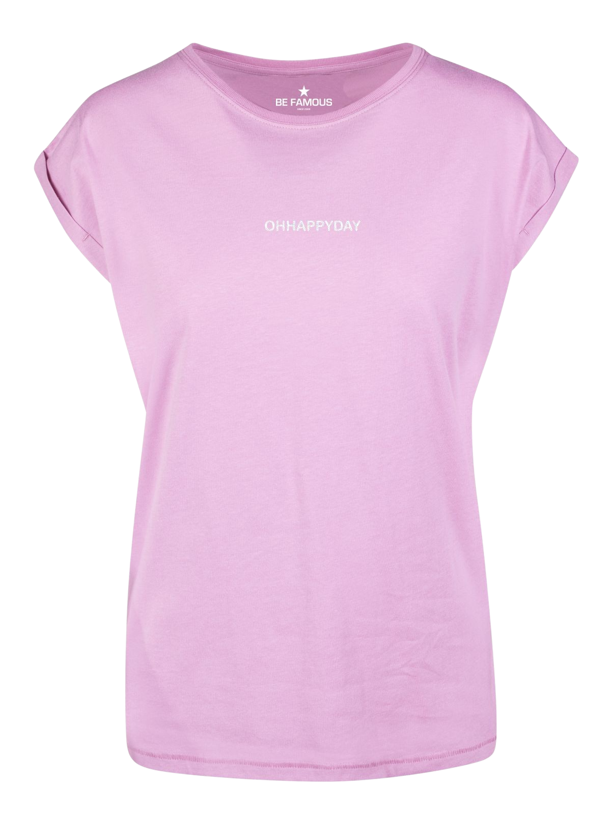 Be Famous Women Rolled T-Shirt Happydayx Shirt Cool Pink (Print: Rainbow White Glitter G0105) XXL