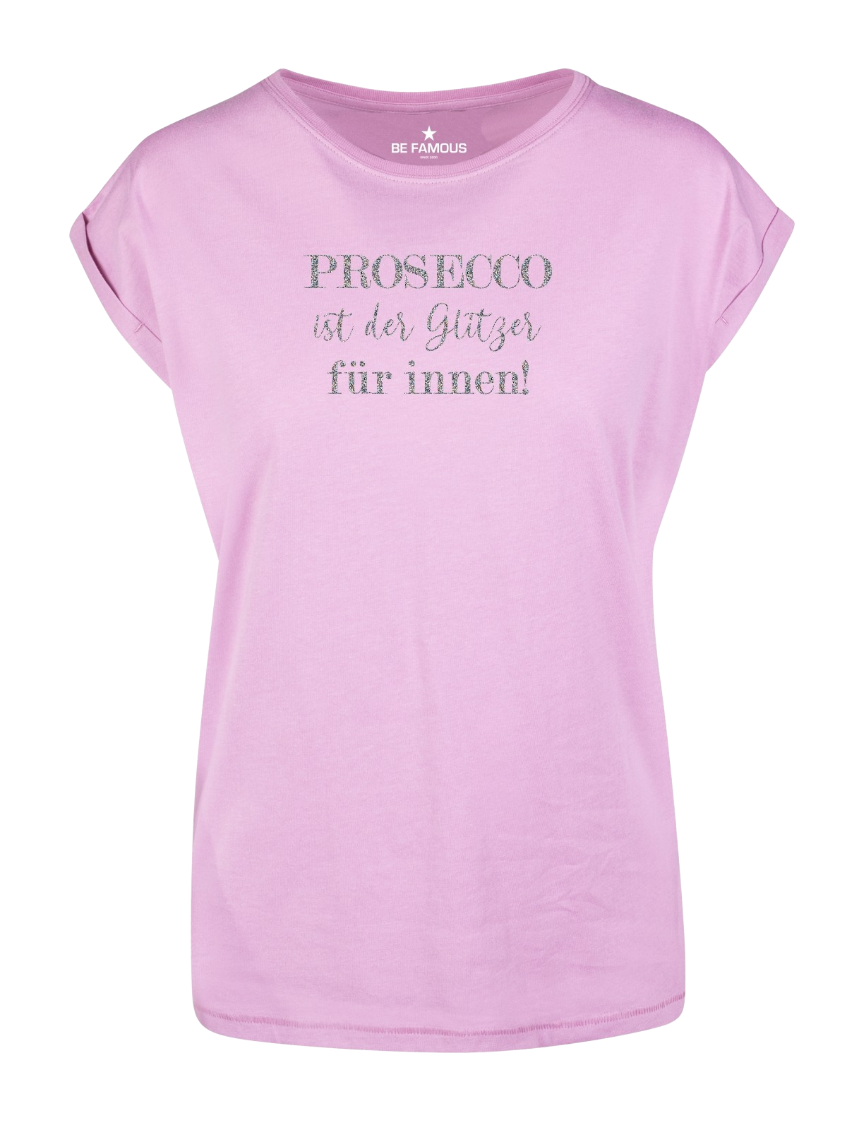 Be Famous Women Rolled T-Shirt PROSEGLITZ Cool Pink Shirt (Print: LightMulti Glitter G0064) XXL