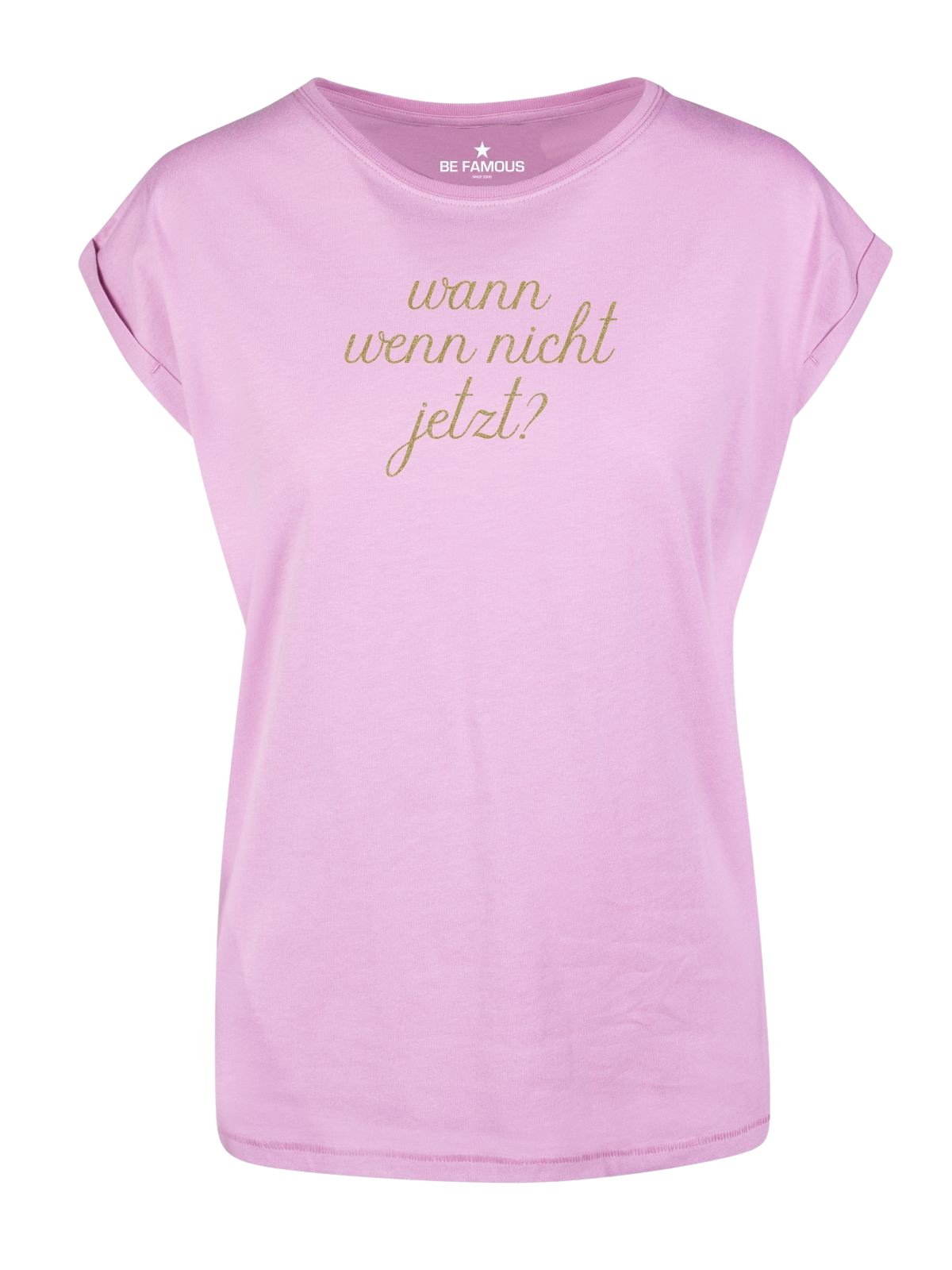 Be Famous Women Rolled T-Shirt WAWENIJE Shirt Cool Pink (Print: 14k Gold Glitter G0094) XXL