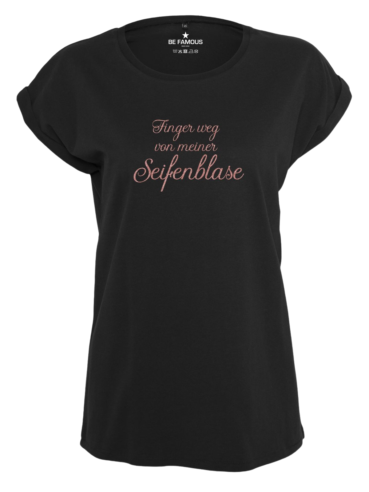 Be Famous Women Rolled T-Shirt FIWEG Shirt Black (Print: Rosegoldglitter G0092) 5XL