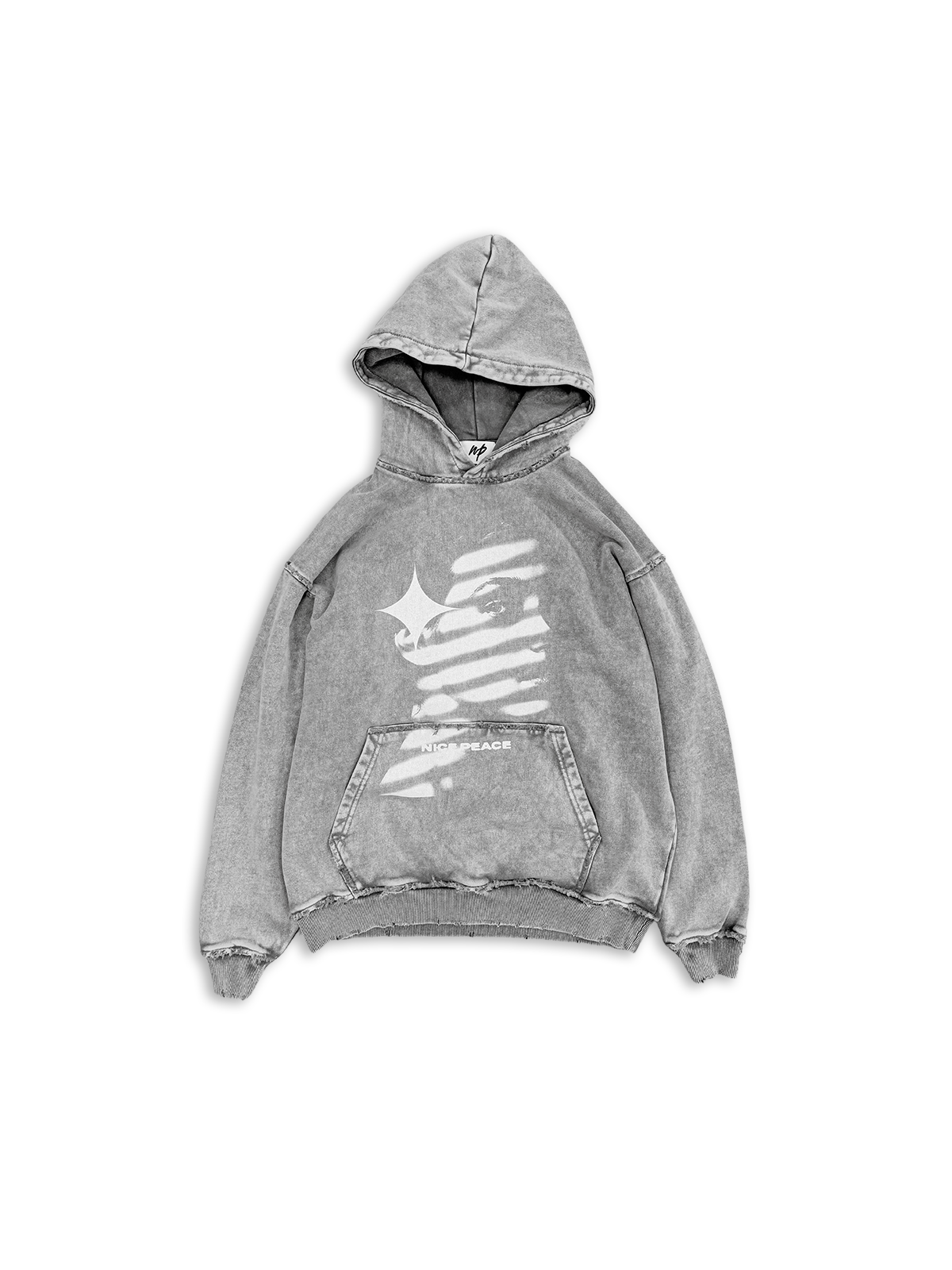 Faded Face Hoodie Destroyed Washed