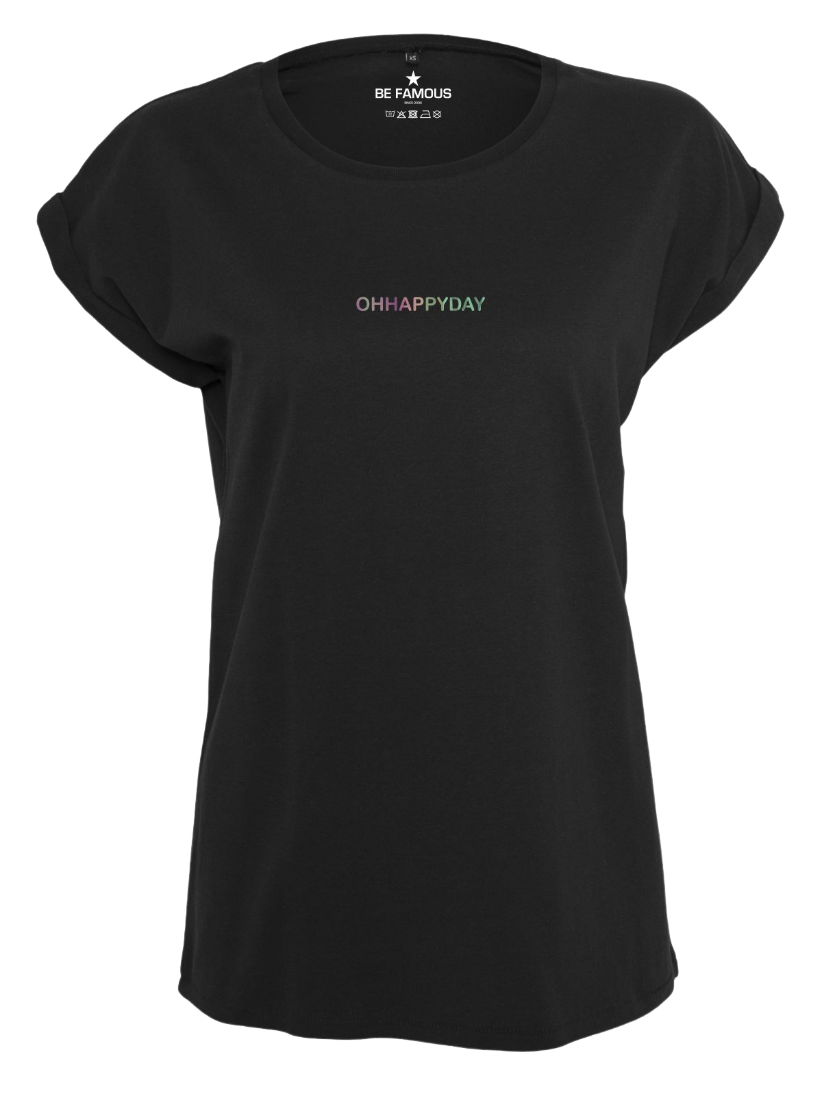 Be Famous Women Rolled T-Shirt Happydayx Shirt Black (Print: Purple OP-04) 5XL