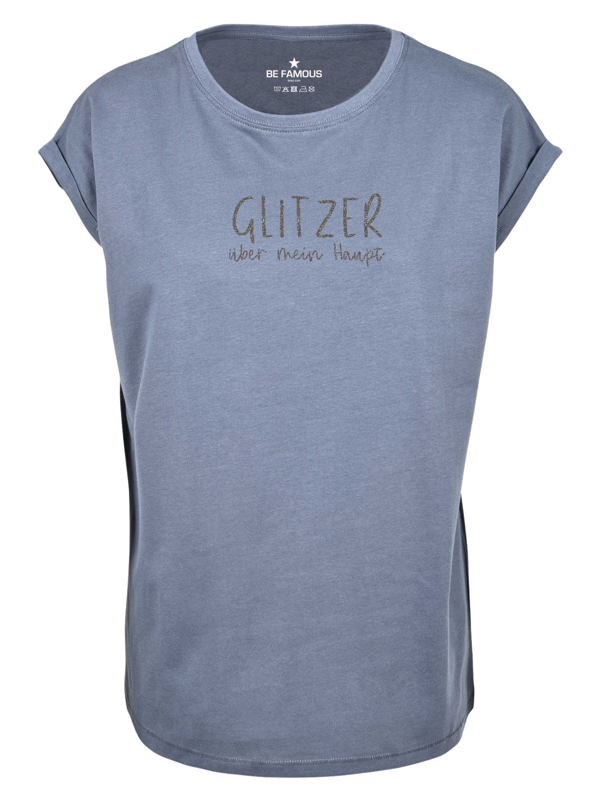 Be Famous Women Rolled T-Shirt GLITZHAU Shirt Lava (Print: Rainbow Black Glitter FK-55) XXL