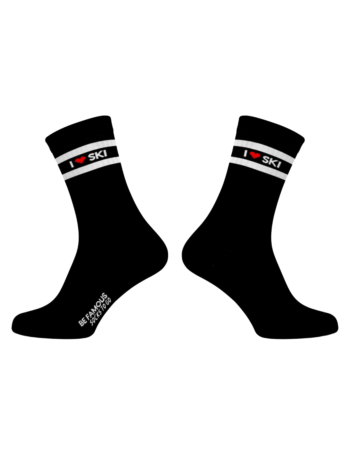 Be Famous  Socks to go  Statement  Socken  I ♥ SKI BFSO-34  black socks / white stripe / white-red ♥ statement 36-41
