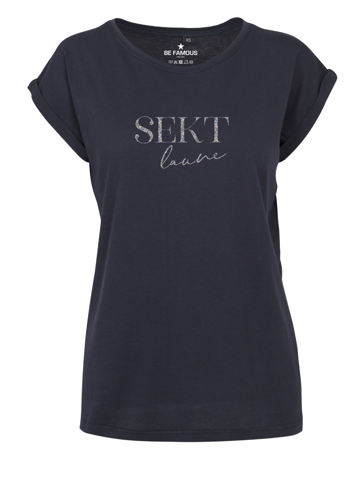Be Famous Women Rolled T-Shirt SEKTLAU Shirt Navy (Print: LightMulti Glitter G0064) 5XL
