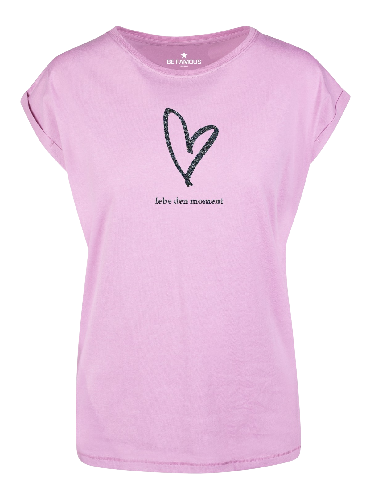 Be Famous Women Rolled T-Shirt LEBMO Shirt CoolPink (Print: Holoblack Glitter FK-41) 5XL