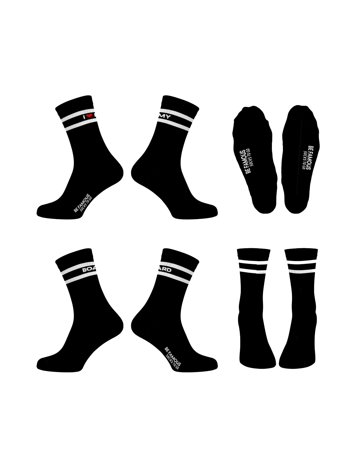 Be Famous  Socks to go  Statement  Socken I ♥ MY BOARD BFSO-33 black socks / black stripe / white-red ♥ statement 36-41
