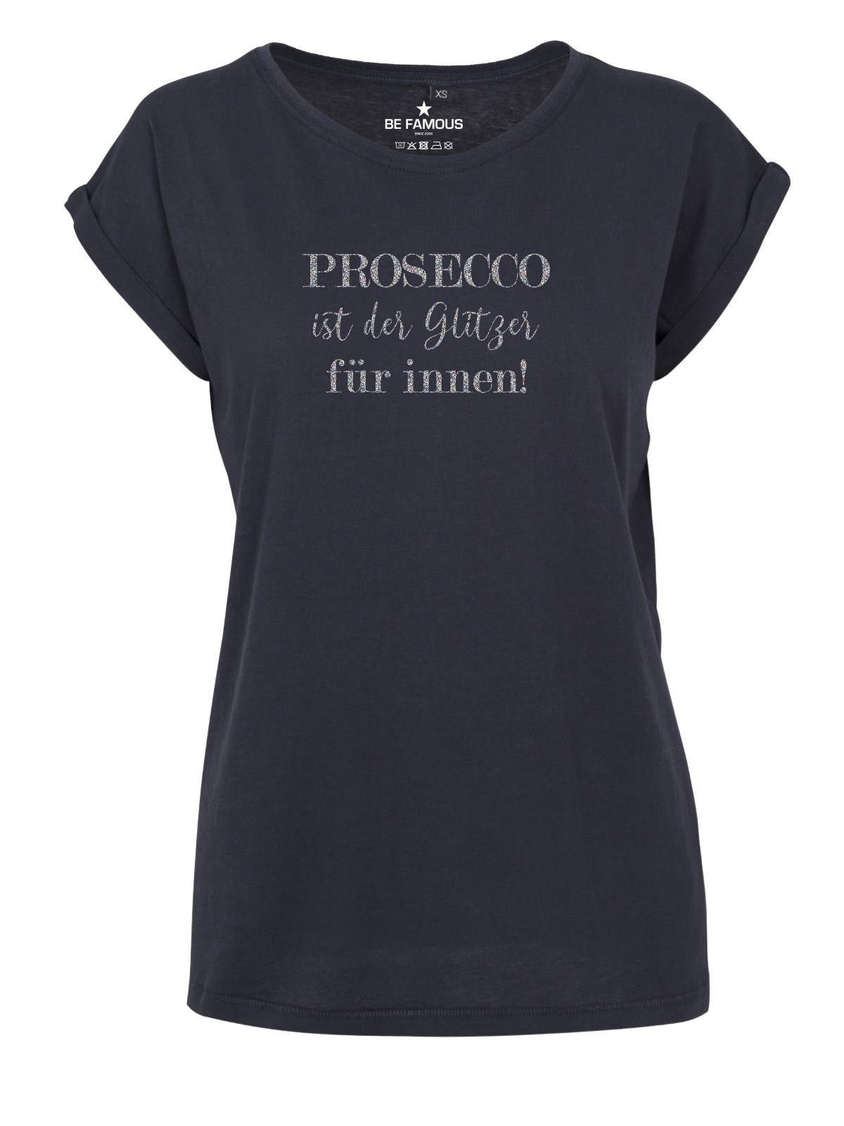 Be Famous Women Rolled T-Shirt PROSEGLITZ Navy Shirt (Print: LightMulti Glitter G0064) 5XL