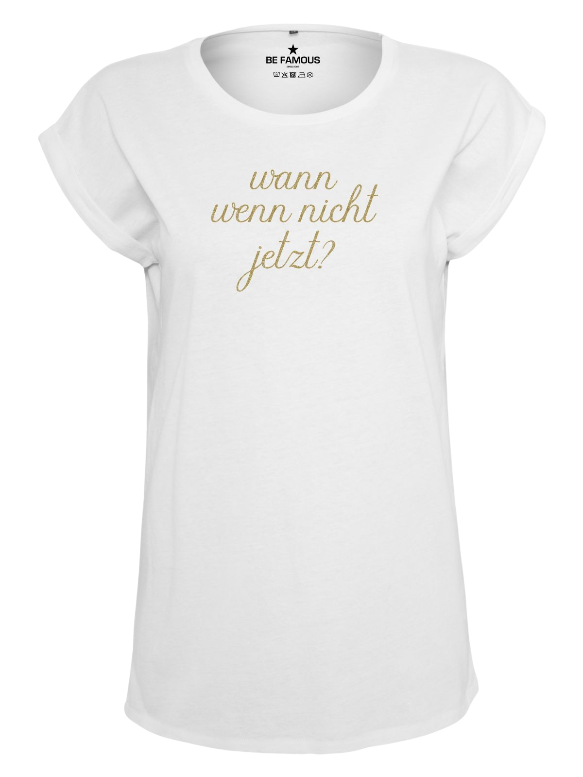 Be Famous Women Rolled T-Shirt WAWENIJE Shirt White (Print: 14k Gold Glitter G0094) 5XL