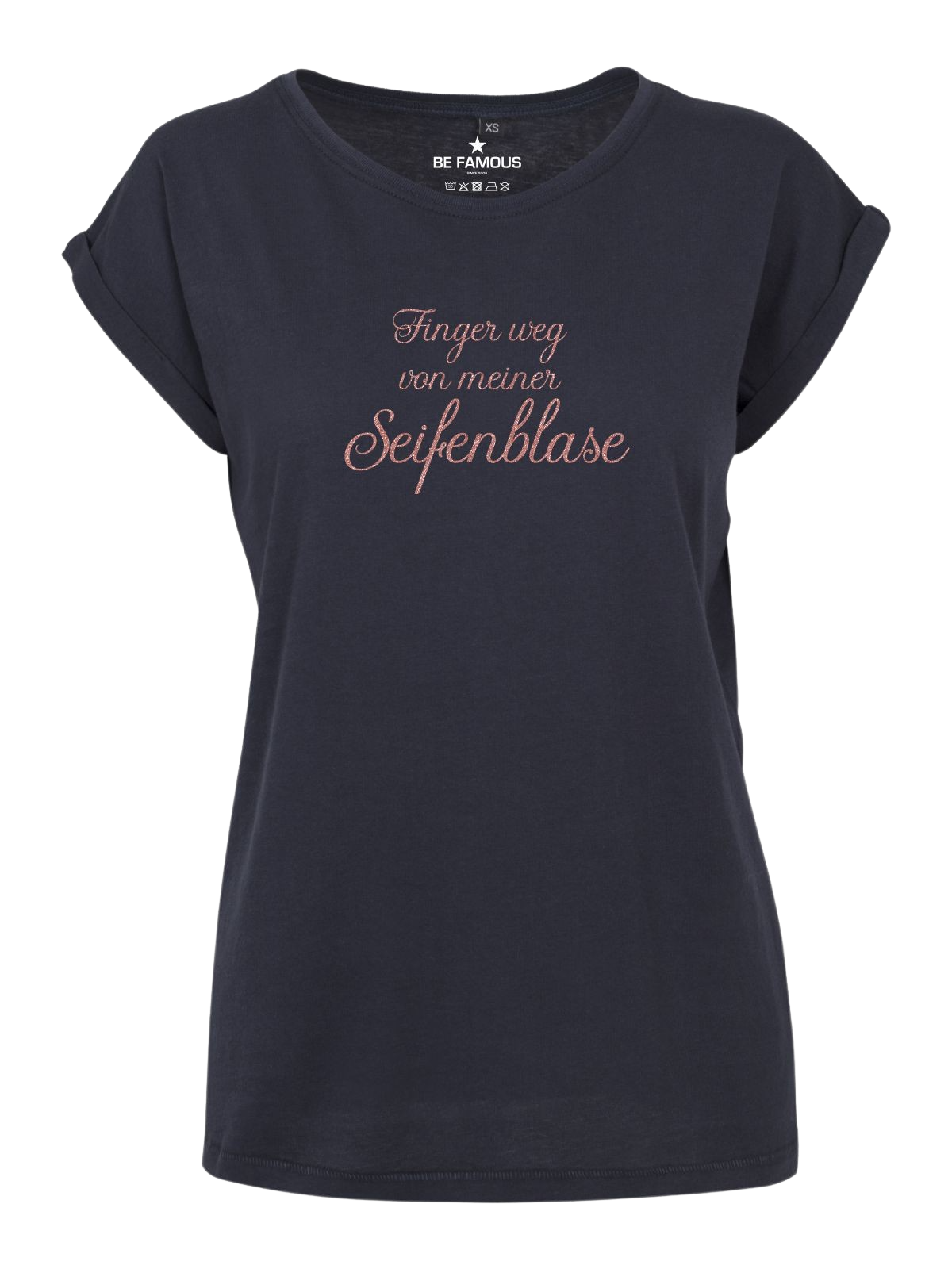 Be Famous Women Rolled T-Shirt FIWEG Shirt Navy (Print: Rosegoldglitter G0092) 5XL