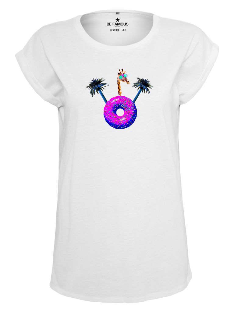 Be Famous Women Rolled T-Shirt donugif white XS