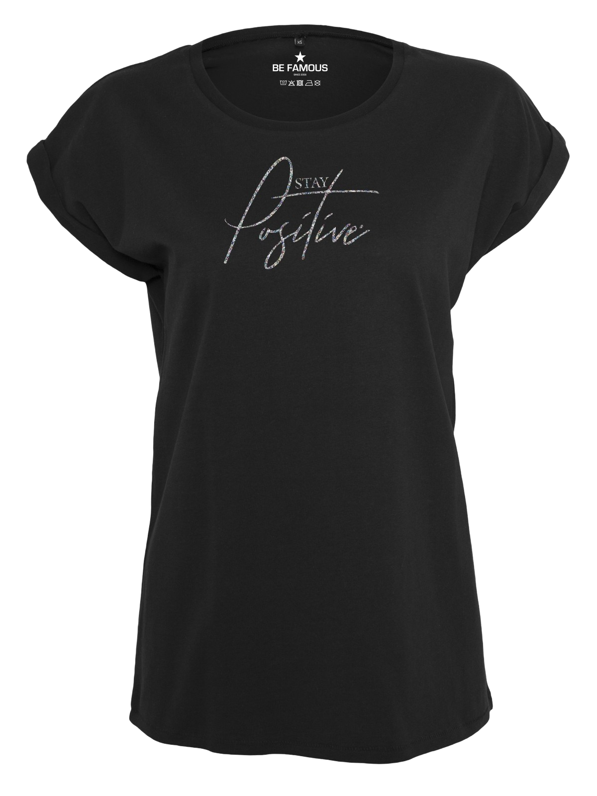 Be Famous Women Rolled T-Shirt Staypo  Shirt Black (Print: LightMultiGlitter G0064) 5XL
