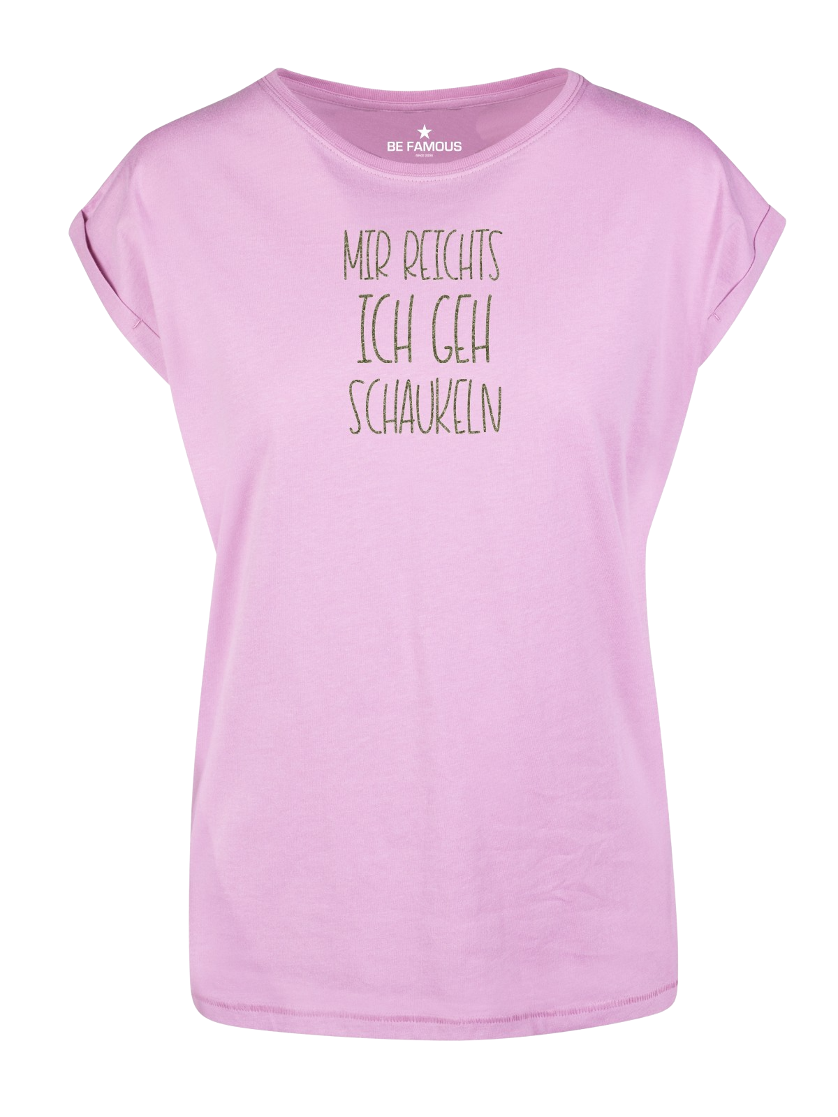 Be Famous Women Rolled T-Shirt MIGEHSCHA Shirt Cool Pink (Print: Khaki Glitter FK-04) XXL
