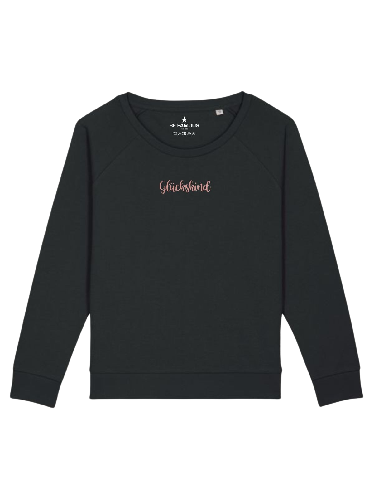 Be Famous Women Relaxed Fit Sweatshirt Glückskindx Sweatshirt Black (Print: Rosegold A0092) XXL