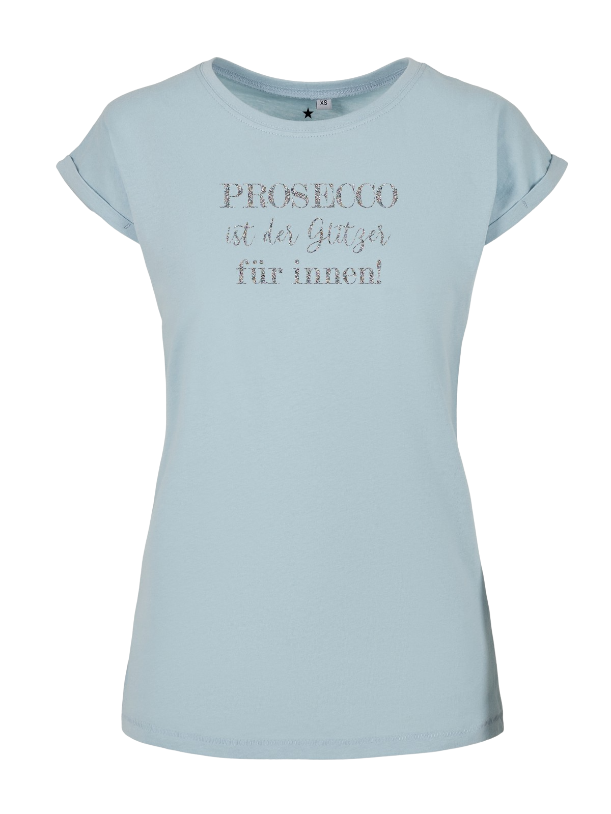 Be Famous Women Rolled T-Shirt PROSEGLITZ Ozean Blue Shirt (Print: LightMulti Glitter G0064) 5XL
