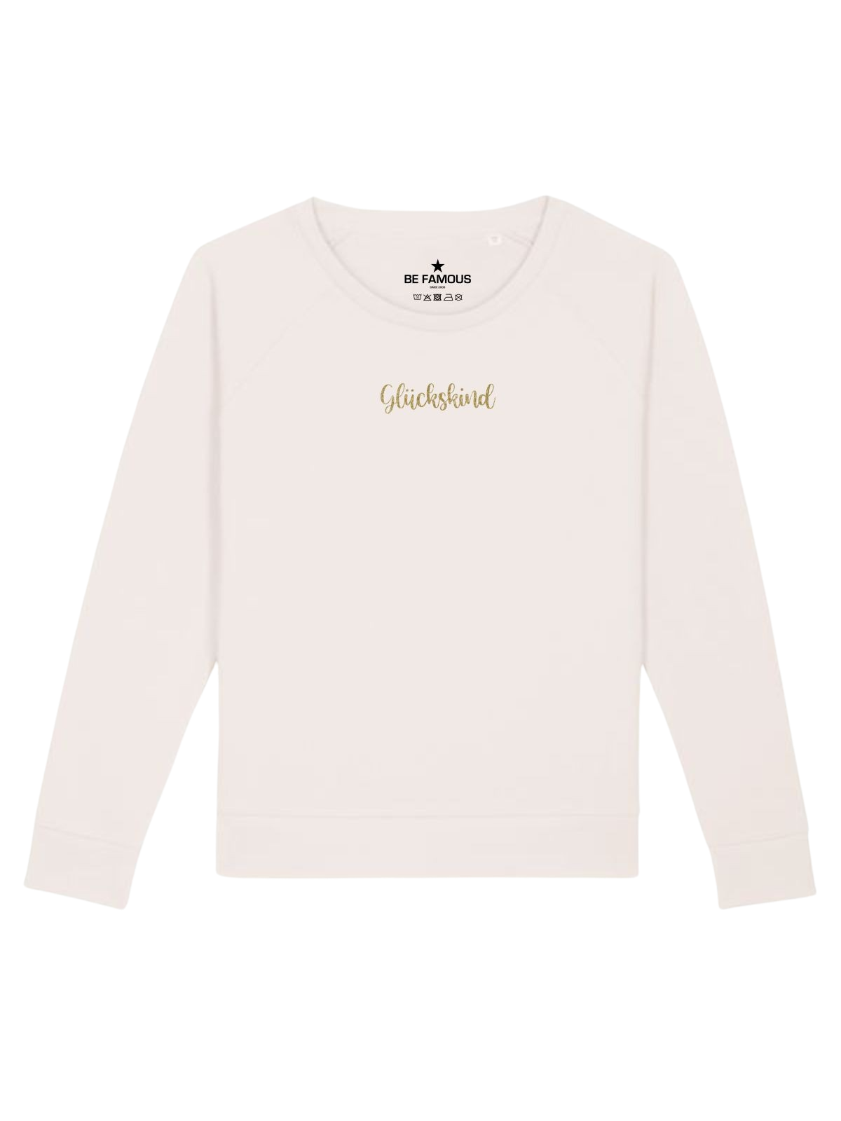 Be Famous Women Relaxed Fit Sweatshirt Glückskindx Sweatshirt White (Print: 14k Goldglitter G0094) XXL
