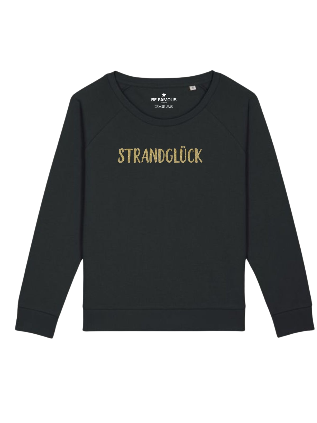 Be Famous Women Relaxed Fit Sweatshirt Strandglück Sweatshirt Black (Print: 14K Gold Glitter G0094) XXL