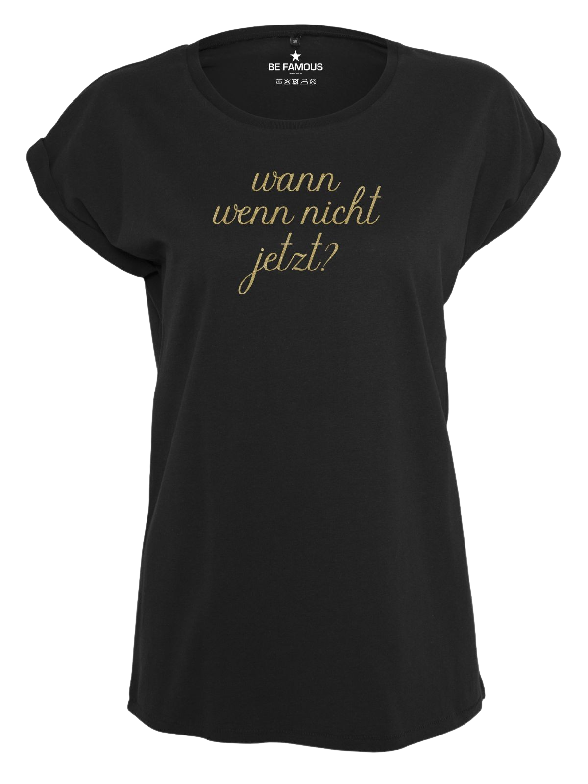 Be Famous Women Rolled T-Shirt WAWENIJE Shirt Black (Print: 14k Gold Glitter G0094) 5XL