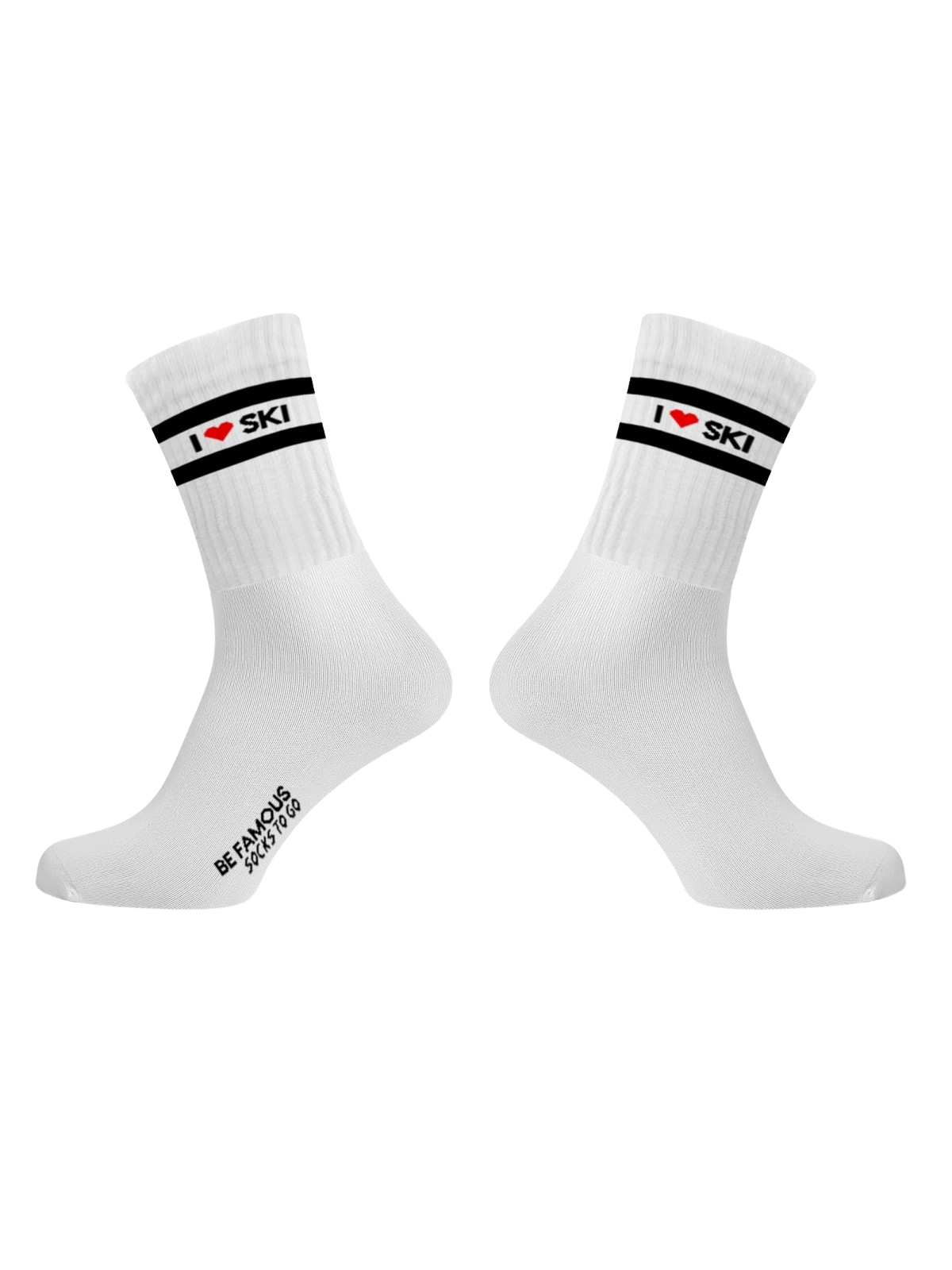 Be Famous  Socks to go  Statement  Socken  I ♥ SKI BFSO-34 white socks / black stripe / black-red ♥ statement 36-41