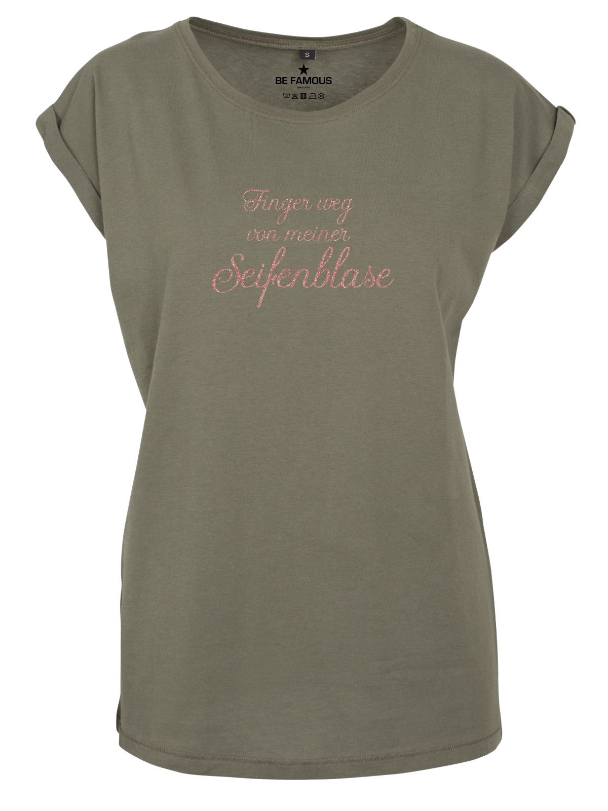 Be Famous Women Rolled T-Shirt FIWEG Shirt Olive (Print: Rosegoldglitter G0092) 5XL