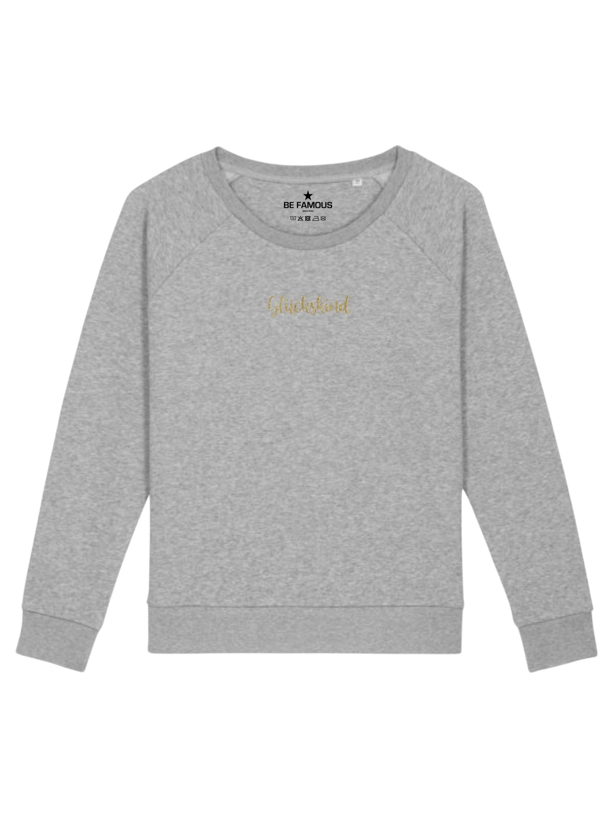 Be Famous Women Relaxed Fit Sweatshirt Glückskindx Sweatshirt Grey (Print: 14k Goldglitter G0094) XXL