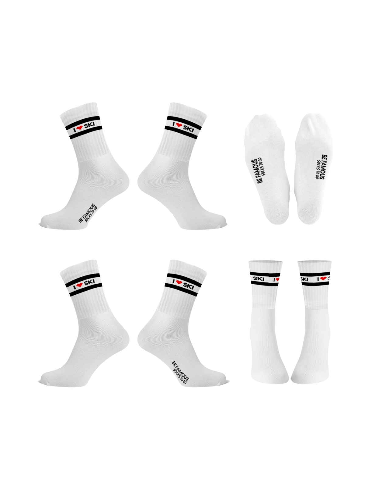 Be Famous  Socks to go  Statement  Socken  I ♥ SKI BFSO-34 white socks / black stripe / black-red ♥ statement 36-41