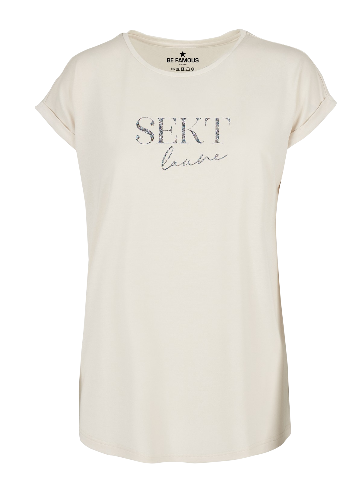 Be Famous Women Rolled T-Shirt SEKTLAU Shirt Vintage White (Print: LightMulti Glitter G0064) XXL