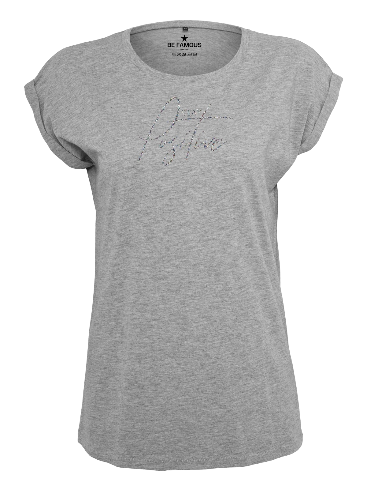 Be Famous Women Rolled T-Shirt Staypo  Shirt Grey (Print: LightMultiGlitter G0064) 5XL